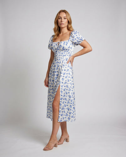 Damen Off-Shoulder Maxi-Kleid mit floralem Muster und Rüschendetails EB