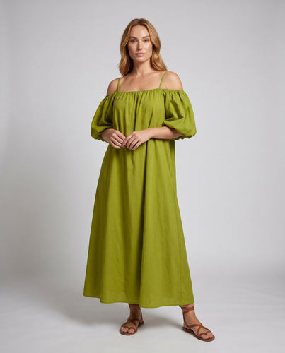 Damen Off-Shoulder Maxikleid mit voluminösen Ärmel EB