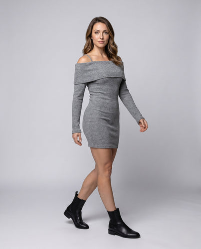 Damen Off-Shoulder Strickkleid mit langen Ärmeln EB