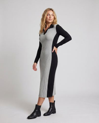 Damen Polo-Kleid mit langen Ärmeln und farblich abgesetztem Design EB