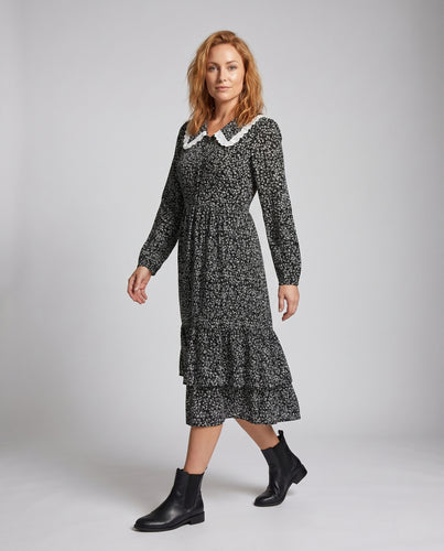 Damen Romantisches Blusenkleid mit Rüschenkragen und floralem Design EB