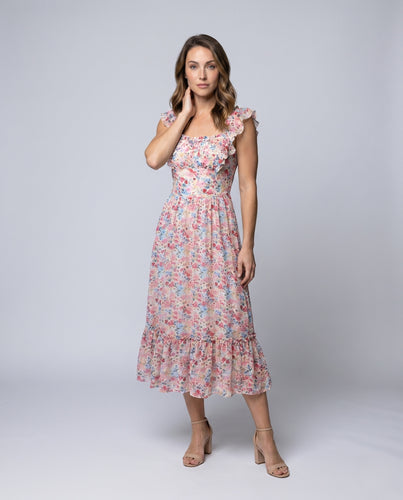 Damen romantisches Kleid mit Rüschen und floralen Mustern EB