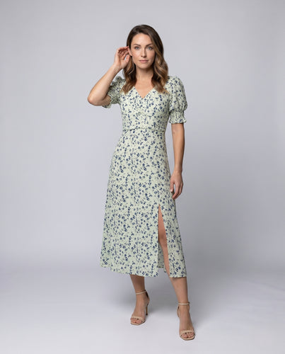 Damen romantisches Maxikleid mit Puffärmeln und floralem Muster EB