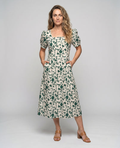 Damen romantisches Midikleid mit Puffärmeln und floralem Print EB
