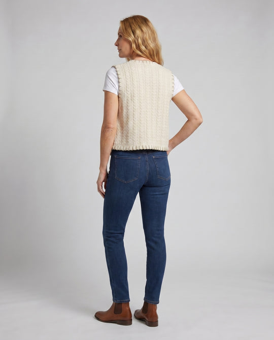Damen elegante gehäkelte Weste mit floralen Applikationen EB