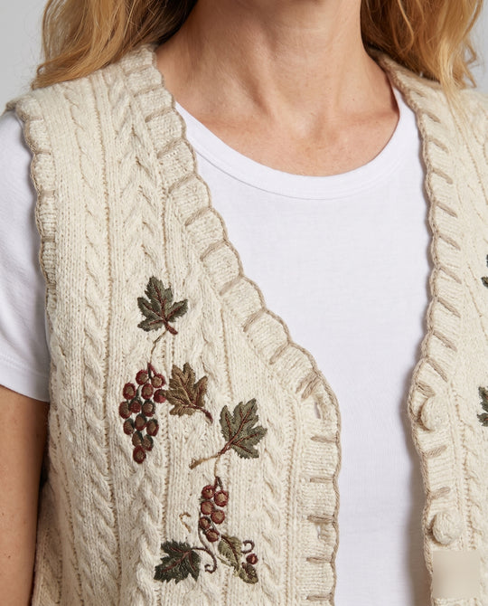 Damen elegante gehäkelte Weste mit floralen Applikationen EB