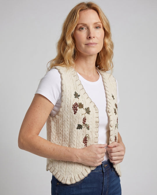 Damen elegante gehäkelte Weste mit floralen Applikationen EB