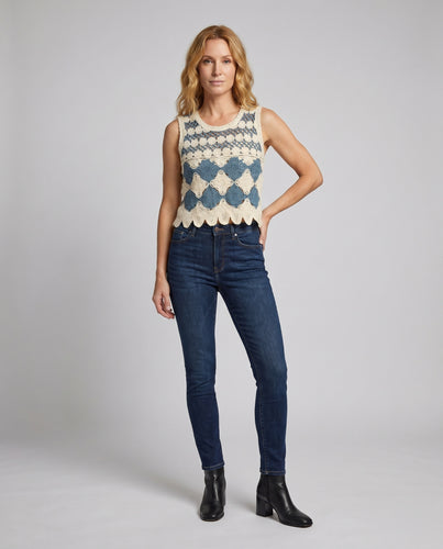Damen elegante Häkelbluse mit asymmetrischem Schnitt EB