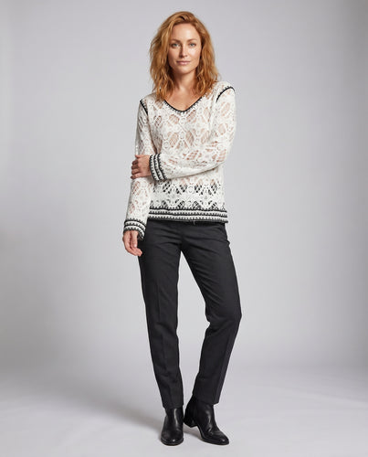 Damen Elegante Häkelbluse mit kontrastierenden Kanten EB