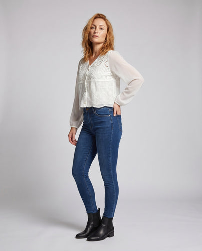 Damen elegante Häkelbluse mit romantischem Puffärmel EB