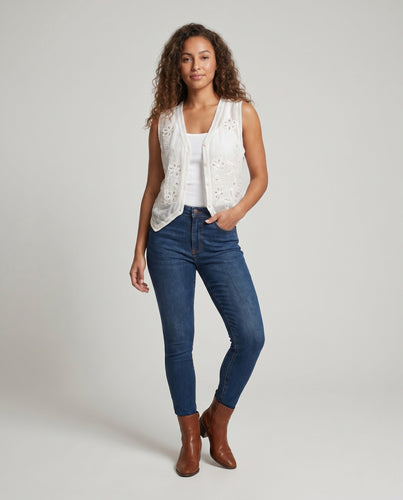 Damen elegante Häkelweste mit floralen Applikationen EB