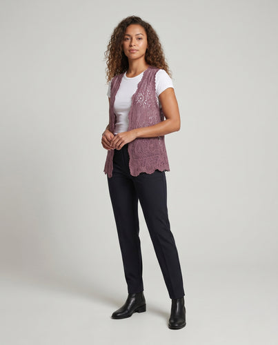 Damen elegante Häkelweste mit floralen Details EB