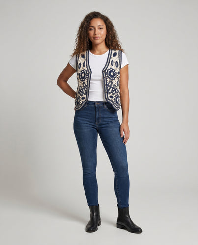 Damen elegante handgehäkelte Bluse mit floralen Motiven EB