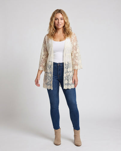 Damen feine Spitzen-Kimono-Cardigan