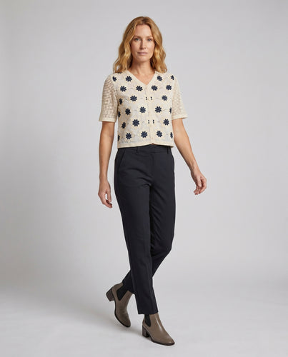 Damen gehäkelte Bluse mit floralem Design und Knopfleiste EB
