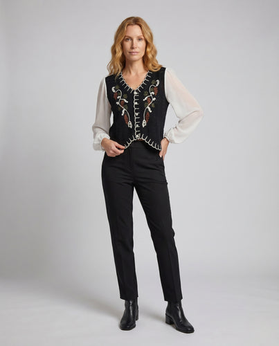 Damen gehäkelte Bluse mit floralem Stickdesign und transparenter Ärmeln EB