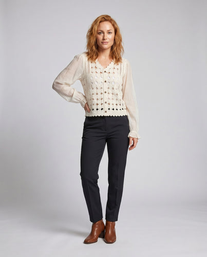 Damen gehäkelte transparente Bluse mit romantischen Details EB