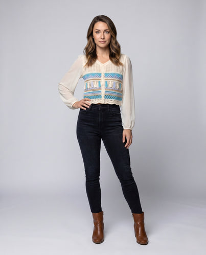 Damen gehäkelte Weste mit buntem Design EB