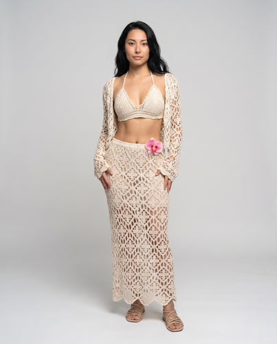 Damen gehäkelter Zweiteiler mit floralem Design EB
