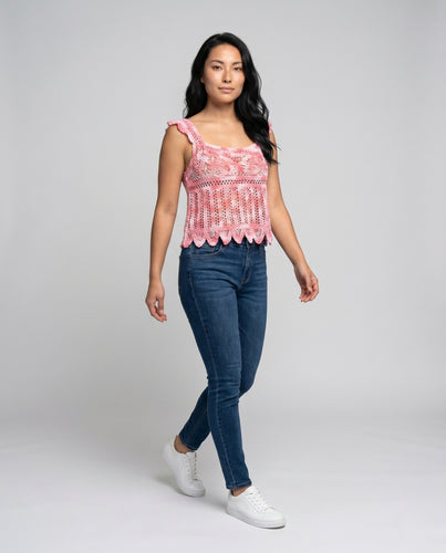 Damen gehäkeltes Crop-Top mit attraktiven Rüschendetails EB