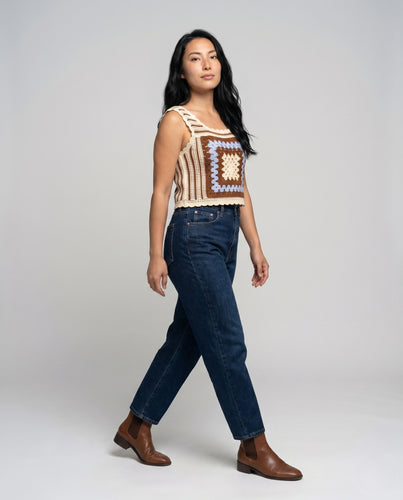 Damen gehäkeltes Crop-Top mit buntem Motiv EB