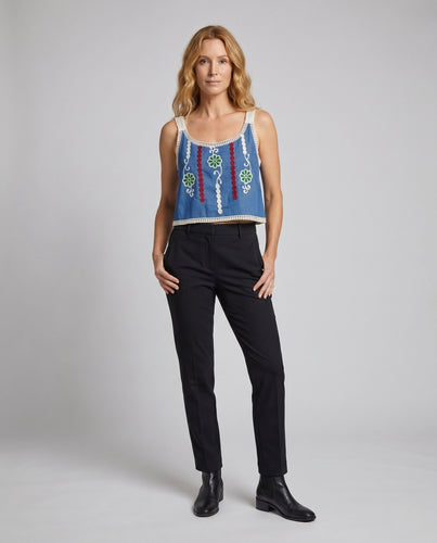 Damen gehäkeltes Crop-Top mit bunten Stickdetails EB
