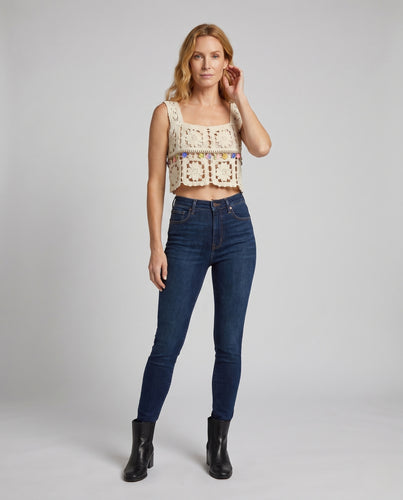 Damen gehäkeltes Crop-Top mit bunten Verzierungen EB
