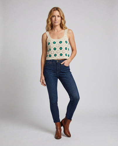 Damen gehäkeltes Crop-Top mit dekorativen Streifen EB