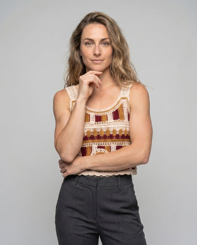 Damen gehäkeltes Crop-Top mit ethnischen Mustern EB