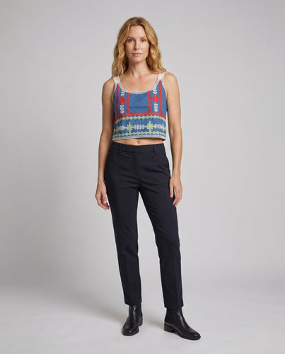Damen gehäkeltes Crop-Top mit floralem Design und bunten Akzenten EB