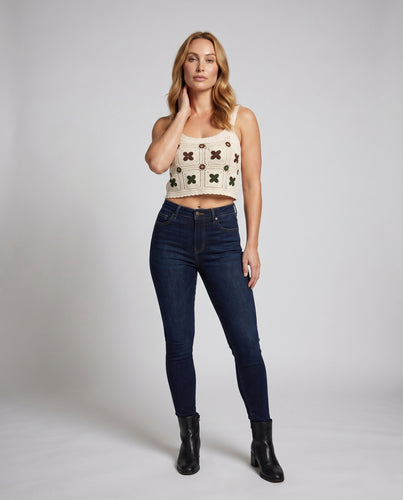 Damen gehäkeltes Crop-Top mit floralen Applikationen EB