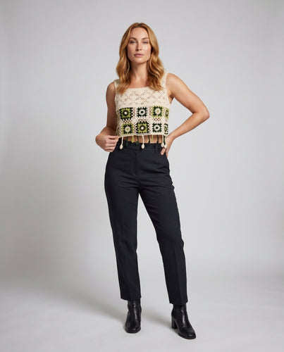 Damen gehäkeltes Crop-Top mit floralen Elementen EB