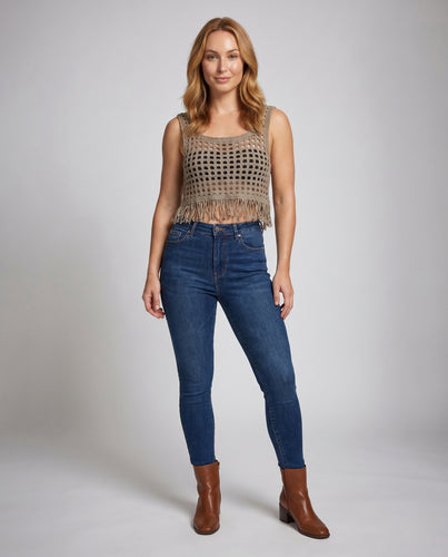 Damen gehäkeltes Crop-Top mit Fransen EB