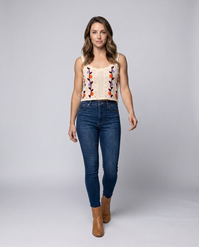 Damen gehäkeltes Oberteil mit floralen Details EB