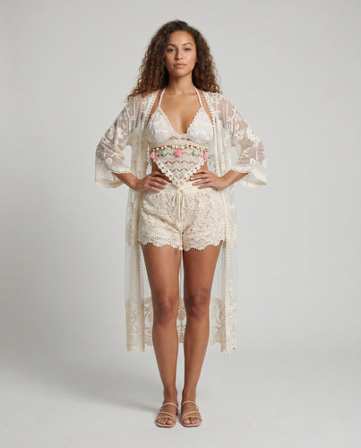 Damen gehäkeltes Strandkleid mit verspielten Quasten EB