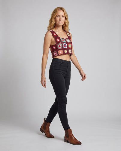 Damen Häkel-Crop-Top mit buntem Blumenmuster EB