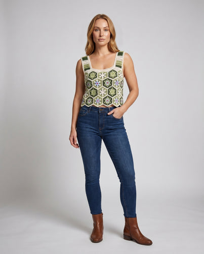 Damen Häkel-Crop-Top mit floralen Applikationen EB
