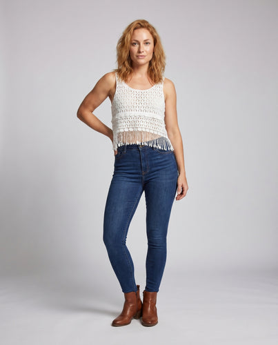 Damen Häkel-Tanktop mit Fransendetails EB