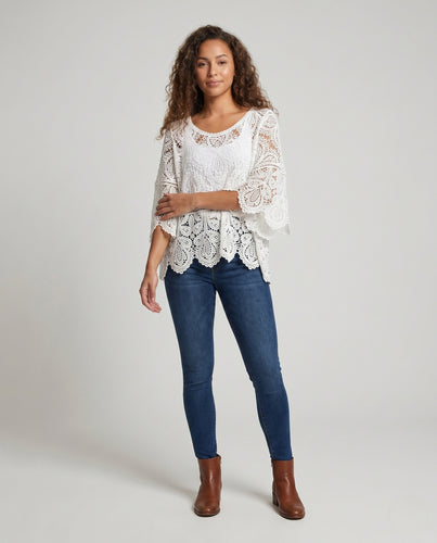 Damen Häkelbluse mit eleganten Spitzendetails EB