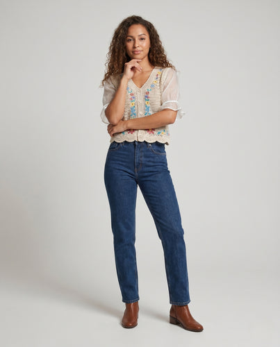 Damen Häkelbluse mit floraler Stickerei EB