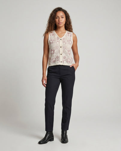 Damen Häkelbluse mit romantischem Blumenmuster und Knopfleiste EB