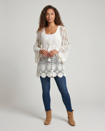 Damen Häkelbluse mit weitem Schnitt und floralem Muster EB