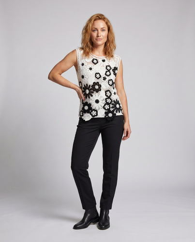 Damen Häkeloberteil mit floralem Design und transparenten Einsätzen EB