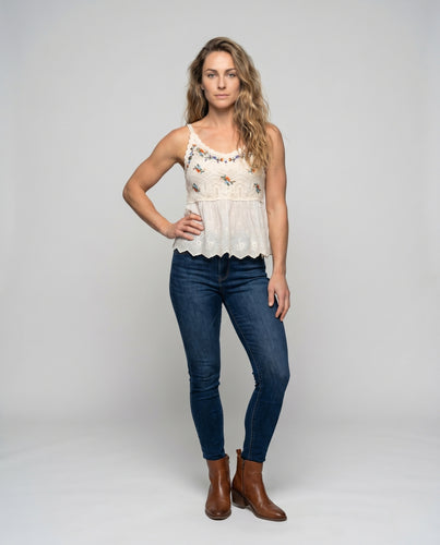 Damen Häkeloberteil mit floralem Design und transparenter Unterlage EB
