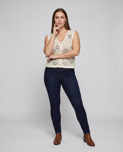 Damen Häkeloberteil mit floralen Motiven und Knopfleiste EB