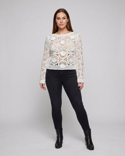 Damen Häkeloberteil mit floralen Motiven und transparentem Design EB