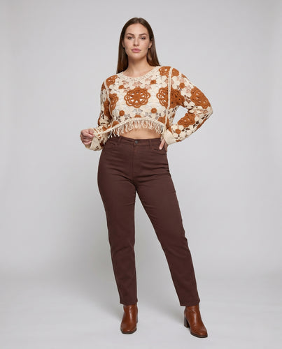 Damen Häkeloberteil mit floralen Muster und Fransen EB