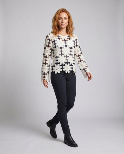 Damen Häkeloberteil mit floralen Mustern und transparentem Design EB