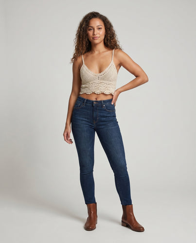 Damen Häkeloberteil mit transparenter Spitze und floralem Design EB