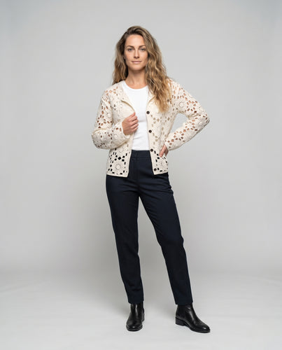 Damen Häkelpullover mit floralen Motiven EB